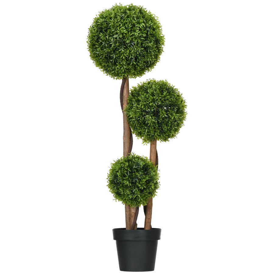 HOMCOM Künstlicher Buchsbaum groß 110cm, UV-beständige Kunstpflanze wie echt, Künstliche Pflanze im Topf, Kunstbaum mit 3 Kugeln, Kunstmoos, Bambusblättern für Wohnzimmer Schlafzimmer Büro Garten   Aosom von HOMCOM
