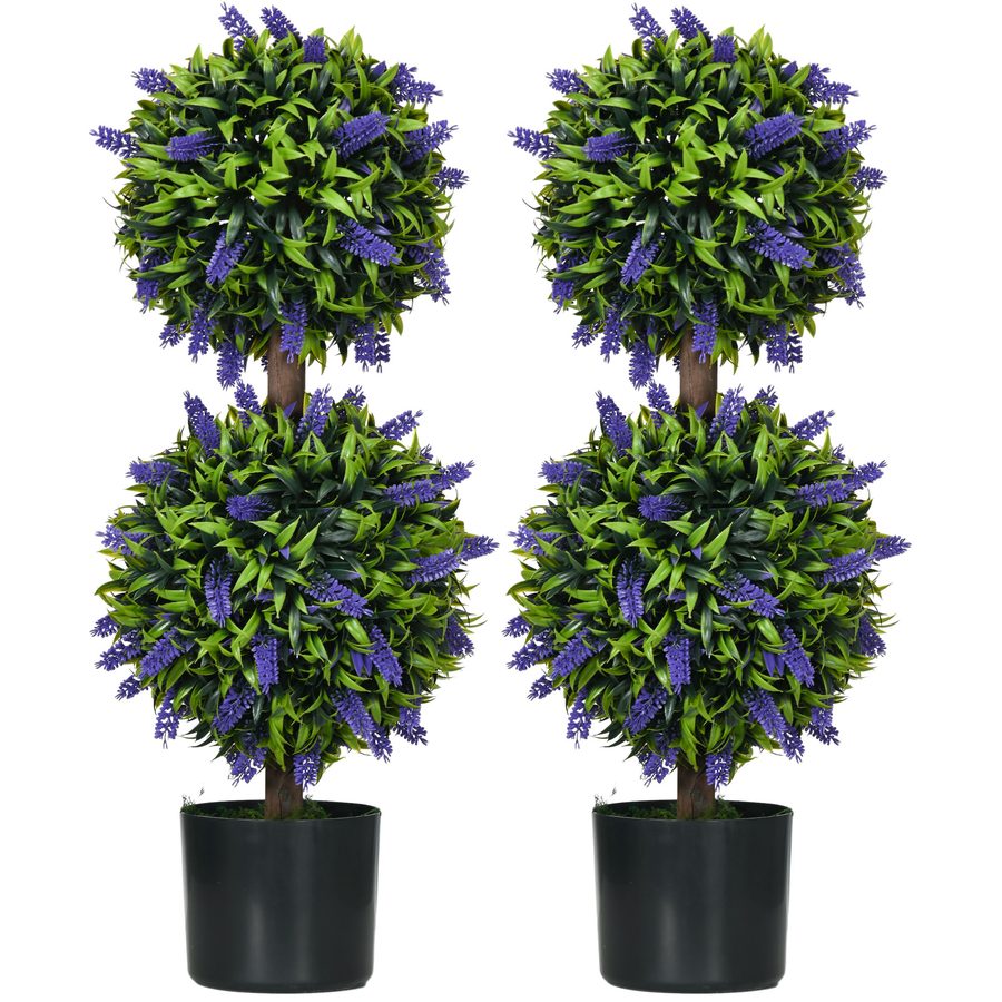 HOMCOM Künstliche Pflanzen 2er-Set Lavendel 70 cm UV-beständige Kunstpflanze im Blumentopf für Wohnzimmer & Garten   Aosom.de von HOMCOM