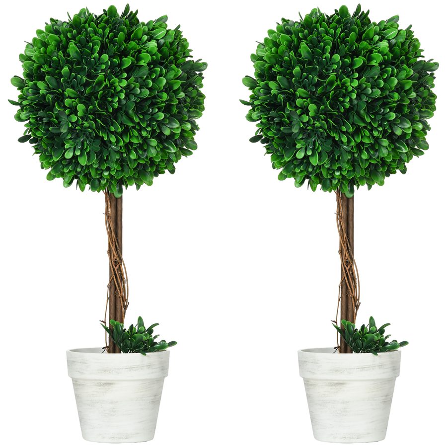 HOMCOM Künstliche Buchsbäume 2er-Set 60cm UV-beständige Kunstpflanzen im Blumentopf für Wohnzimmer Dekoration Grün   Aosom.de von HOMCOM
