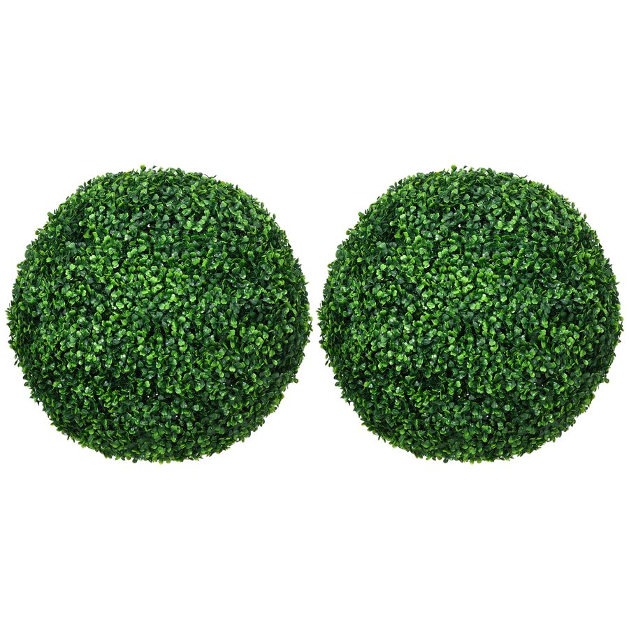 HOMCOM 2er Set künstliche Buchsbaumkugel 50 cm Kunstpflanze, Plastik künstliche Pflanzen Buchsbaumkugel, Fake Plant für Wohnzimmer Schlafzimmer Büro Garten moderne Dekoration Geschenk   Aosom von HOMCOM
