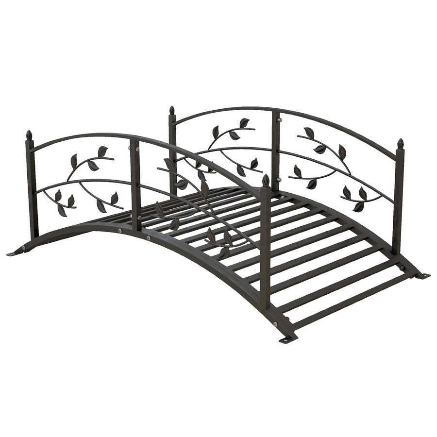 Outsunny Gartenbrücke - Teichbrücke - Gartendekoration dim. 119L x 67B x 47H cm mit Geländer Weinrankenmotiv Schwarz   Aosom von Outsunny