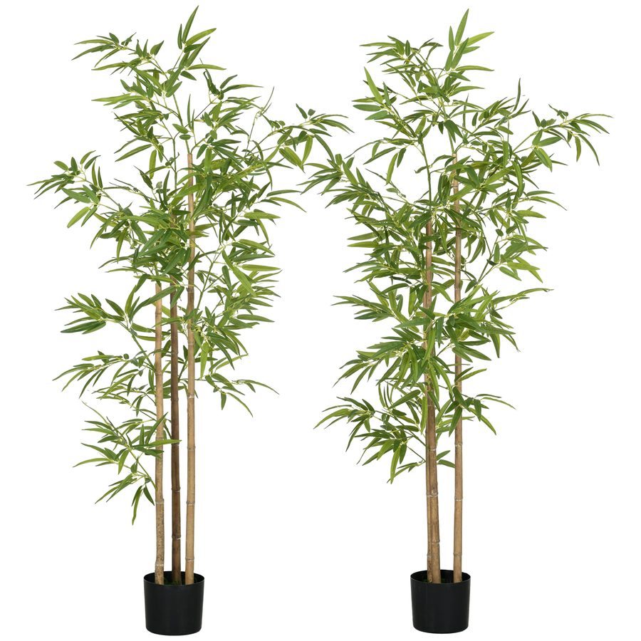 HOMCOM Set aus 2 künstlichen Bambus Bäumen Höhe 180 cm mit Topf, Innenraumdekoration, sehr realistisch   Aosom von HOMCOM