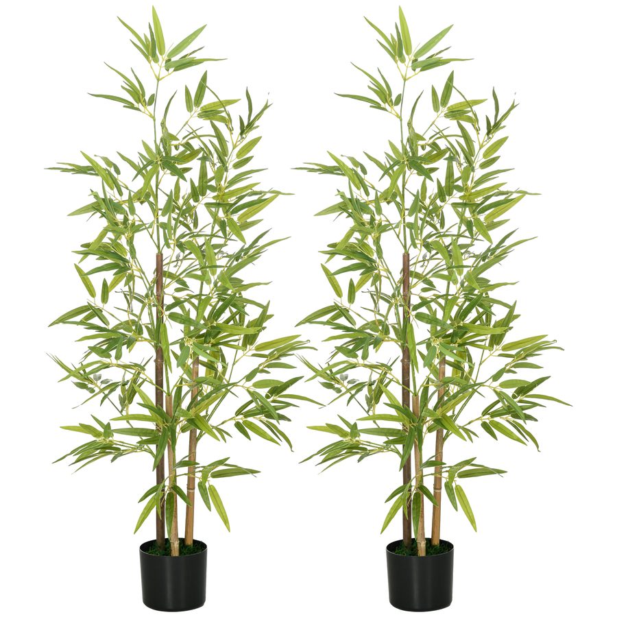HOMCOM Künstliche Pflanzen 2er Set, Kunst Bambus, 120 cm Kunstpflanze mit Kunstmoos, Zimmerpflanze, Kunstbaum, Pflanze Deko für Indoor, Grün   Aosom von HOMCOM