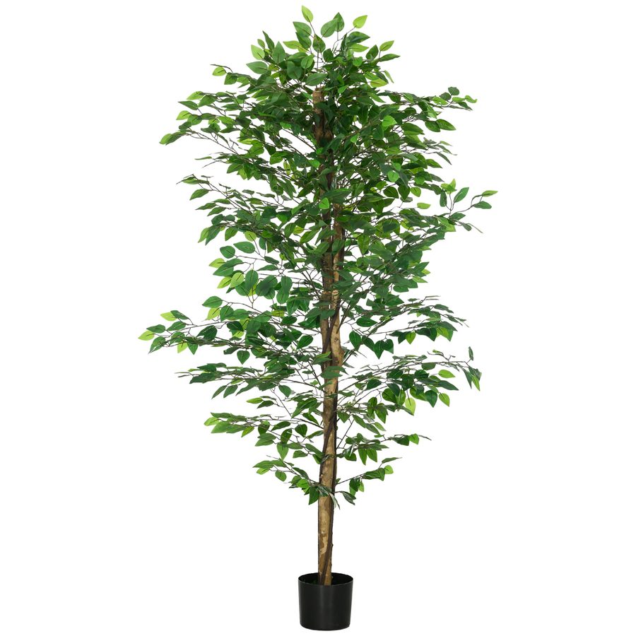 HOMCOM Künstliche Pflanze, 180 cm Kunstpflanze mit Übertopf, Kunstmoos, Künstlich Ficus Kunstbaum, Zimmerpflanze für Wohnzimmer, Grün   Aosom von HOMCOM