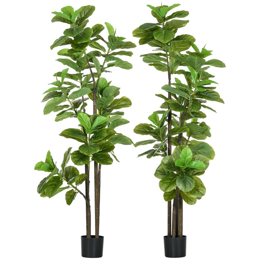 HOMCOM Set mit 2 künstlichen Pflanzen Geigenblattfeige Ficus Lyrata Höhe 180cm mit Topf, Großer künstlicher Baum zur Dekoration   Aosom von HOMCOM