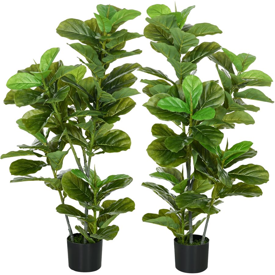 HOMCOM Set mit 2 künstlichen Feigenbäumen Kunstbaum mit einer Höhe von 110 cm mit Topf, Großer Kunstbaum für Dekoration   Aosom von HOMCOM
