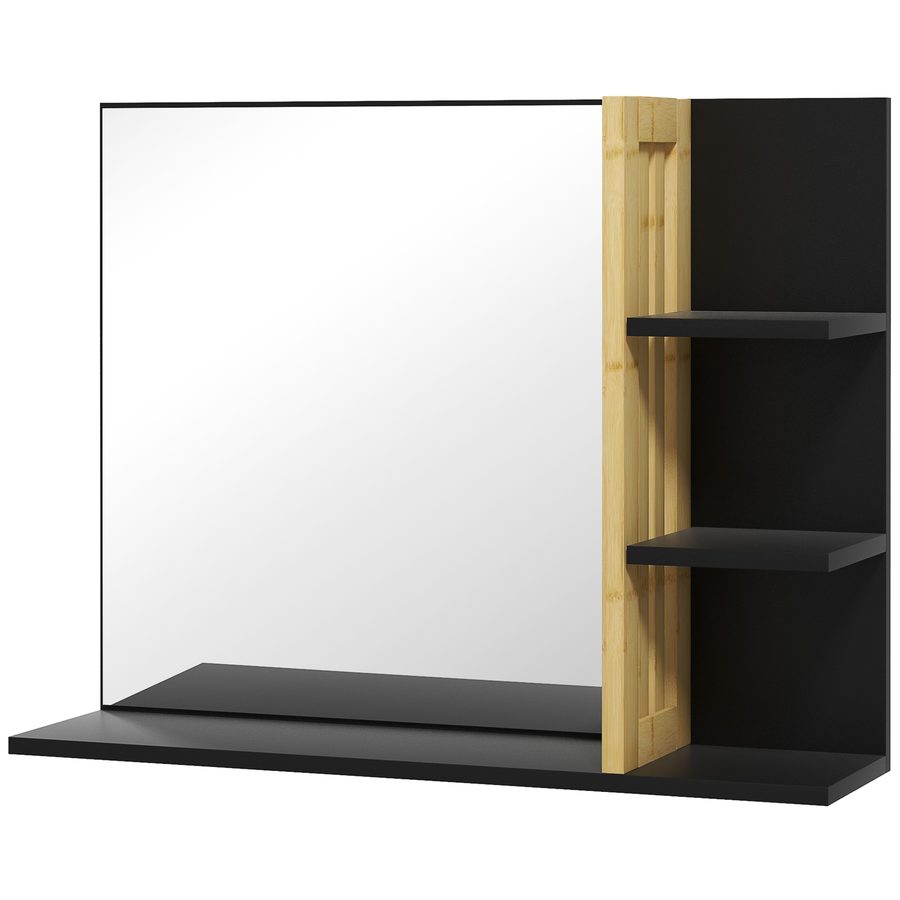 HOMCOM Wandspiegel für Badezimmer mit Regalen - 3 seitliche Regale + 1 unteres Regal - Bambusholz   Aosom von HOMCOM