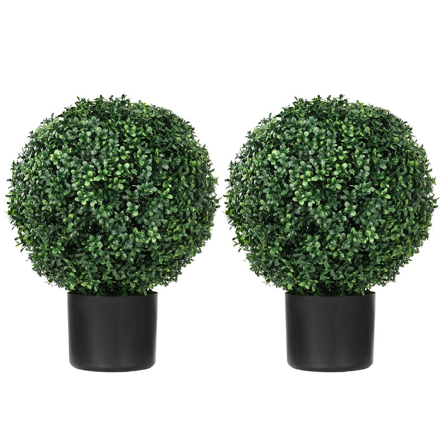 HOMCOM Künstliche Pflanzen 2er-Set UV-beständige Kunstpflanze im Blumentopf 52 cm Buchsbäume für Garten Wohnzimmer Dekoration   Aosom.de von HOMCOM