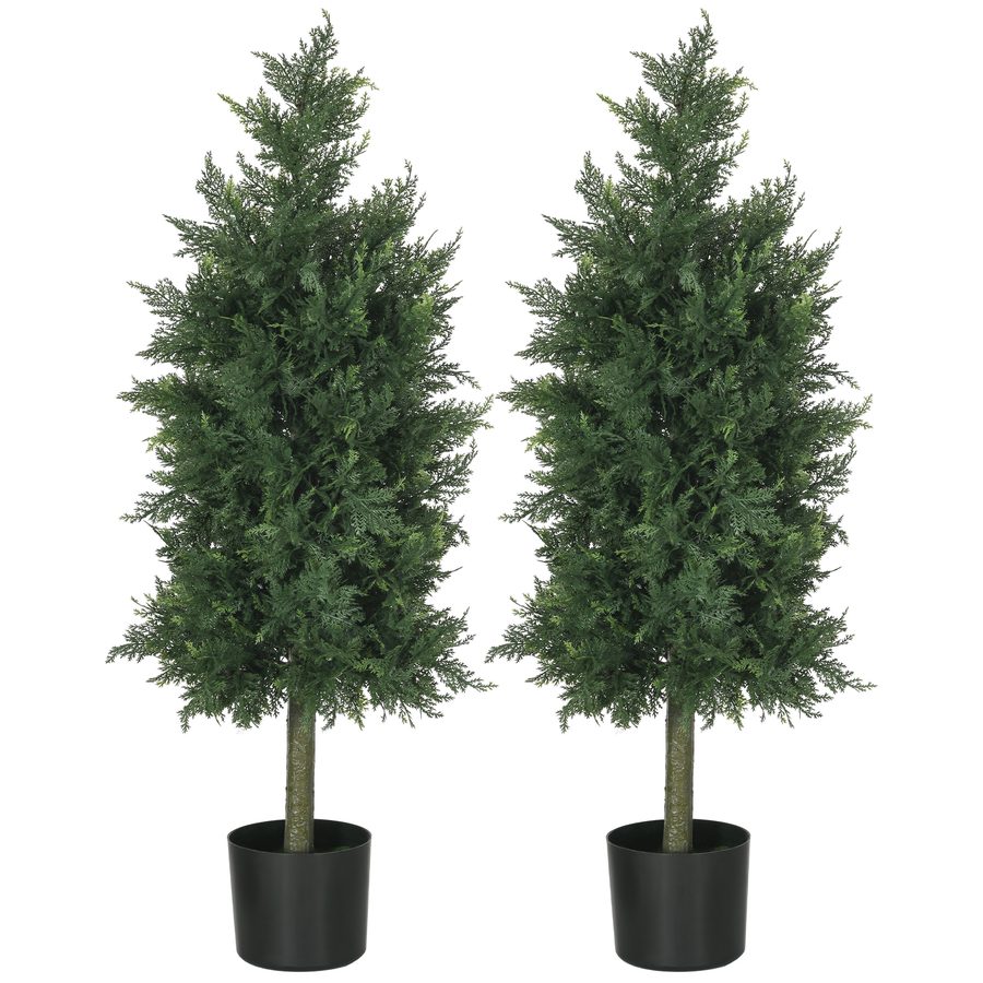 HOMCOM Set von 2 künstlichen Zedernbäumen für den Innen- und Außenbereich mit Topf, Höhe 90 cm, Nadelbaum, 38L x 12,5B x 90H cm grün   Aosom von HOMCOM