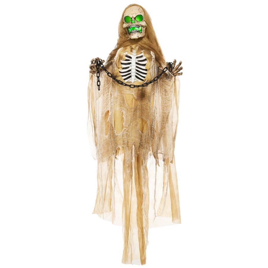 HOMCOM 183cm Halloween Dekoration Hängendes Skelett mit LED-Lichter, Soundfunktion, Haustür Deko mit verstellbare Arme, Garten Dekofigur in Lebensgröße für Party   Aosom von HOMCOM