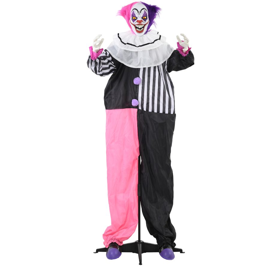 HOMCOM Halloween Dekoration 173 cm Grusel-Clown mit LED-Lichter, Soundfunktion, Haustür Deko mit verstellbare Arme, Kopf, Garten Dekofigur für Party, Bunt   Aosom von HOMCOM