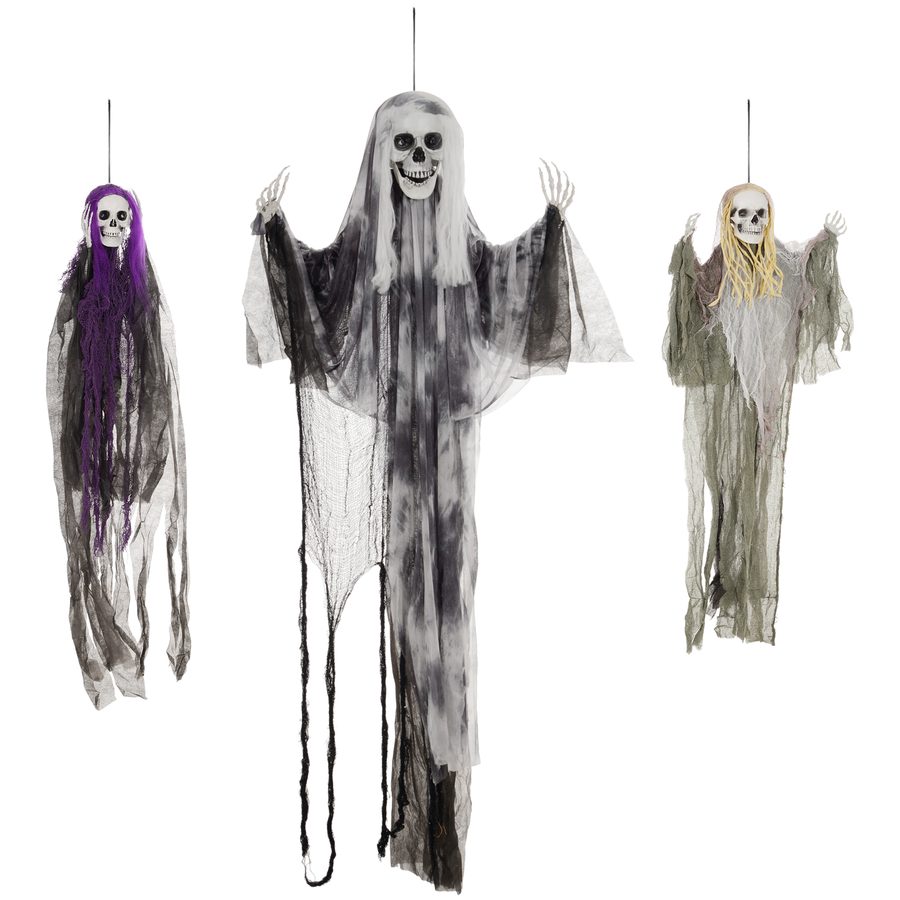 HOMCOM 3er-Set Halloween Dekoration 90/110/200cm Hängendes Skelett mit verstellbare Arme, Haustür Deko, Spukhaus-Requisite in Lebensgröße, für Hof Rasen, Garten, Party   Aosom von HOMCOM