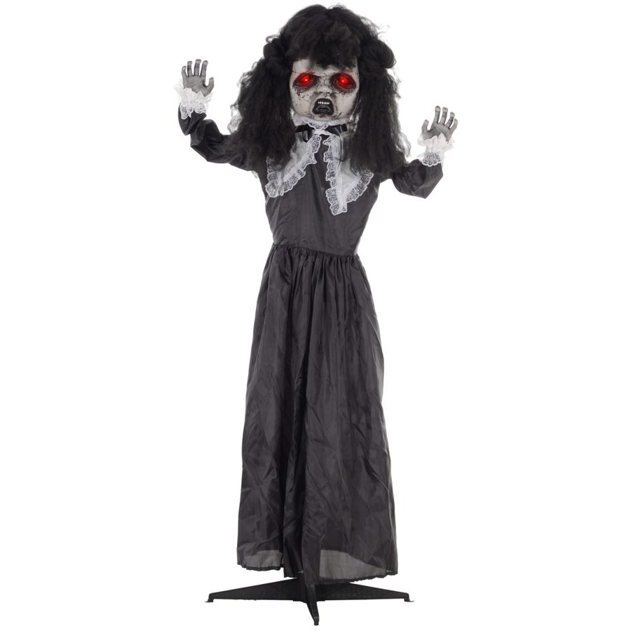 HOMCOM 160cm Halloween Dekoration Geisterpuppe mit LED-Lichter, Soundfunktion, Haustür Deko mit verstellbare Arme, Garten Dekofigur in Lebensgröße für Party   Aosom von HOMCOM