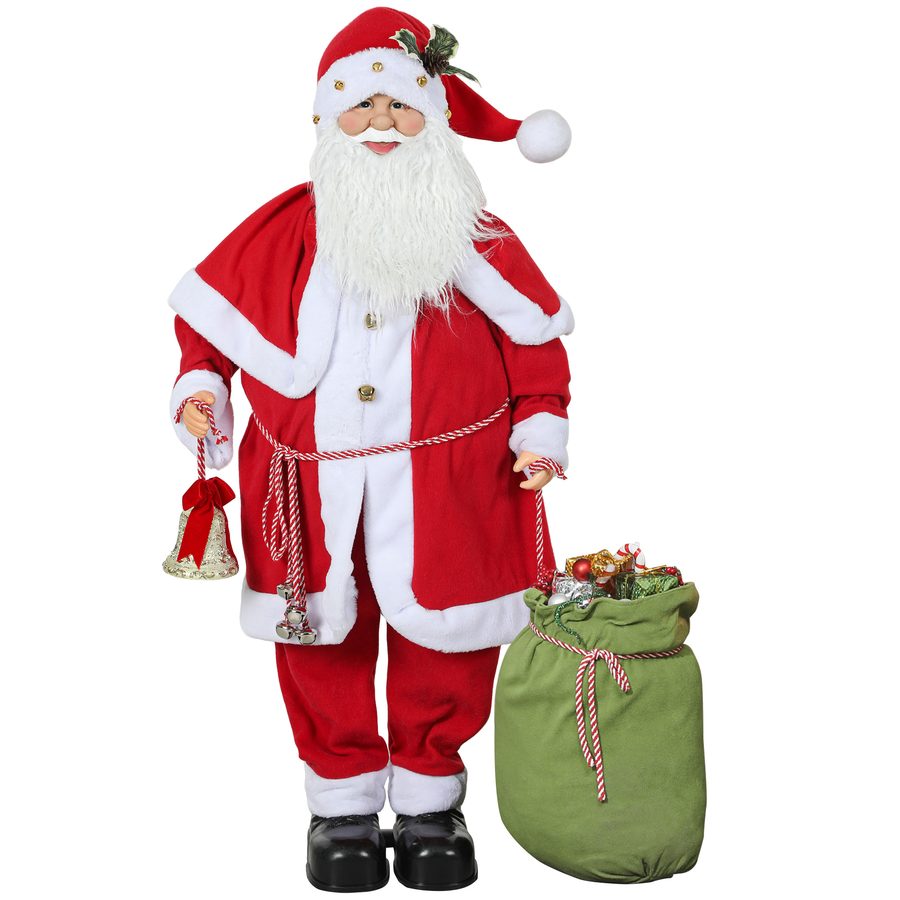 HOMCOM Weihnachtsmann 1,4 m stehende Weihnachtsmann mit Geschenk- und Weihnachtsglocken, Klassische Weihnachtsdekoration mit Soundfunktion, Indoor, Rot   Aosom von HOMCOM