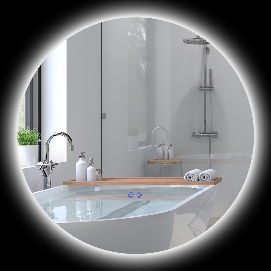 kleankin LED-Runder Badezimmerspiegel 80 cm Wandspiegel mit Touch-Schalter, Anti-Beschlag-System, einstellbare Helligkeit, 20,5W+26W Weiß und Silber   Aosom von Kleankin