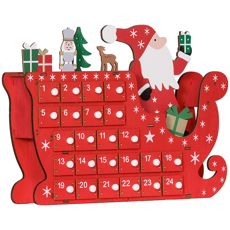 HOMCOM Adventskalender zum Befüllen 24 Schubladen Fächer Weihnachtskalender Adventskalenderbox Weihnachtsdekoration DIY MDF-Platte Rot 22,5 x 8 x 36 cm   Aosom von HOMCOM