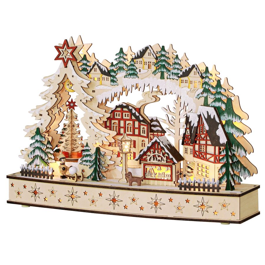 HOMCOM Weihnachtsdorf LED Winterlandschaft mit Waldszene, Weihnachtshäusern, spielenden Kindern, Weihnachtsdeko, Tischdeko für Weihnachten, Natur   Aosom von HOMCOM