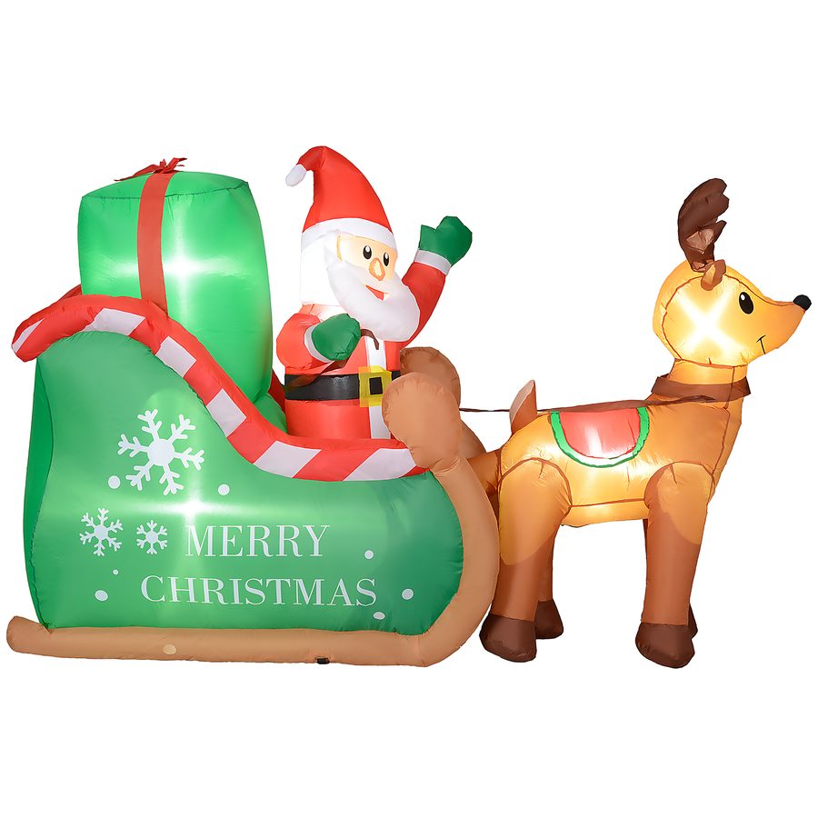 Outsunny Aufblasbar Weihnachtsdeko, 2,1 m Weihnachtsmann mit Schlitten & Rentier, LED-Beleuchtung, Selbstaufblasende Weihnachtsbeleuchtung für Innen- und Außenbereich   Aosom von Outsunny