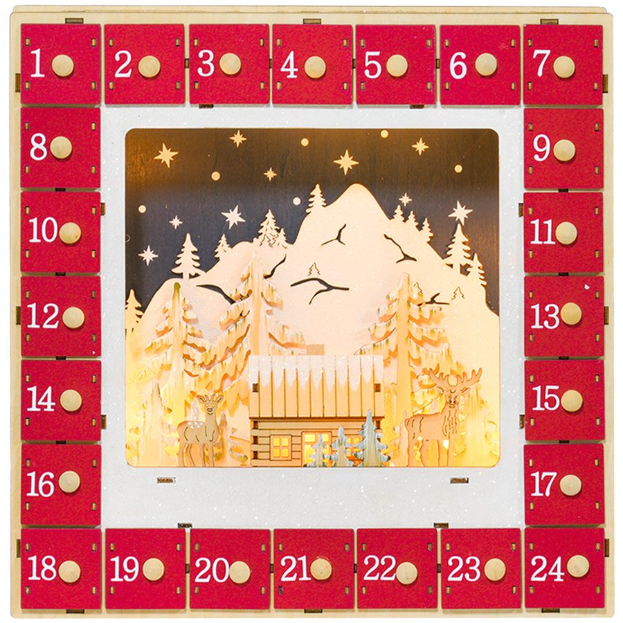 HOMCOM Adventskalender zum Befüllen 24 Schubladen Fächer Weihnachtskalender mit LED-Lichtern Adventskalenderbox Weihnachtsdekoration DIY MDF 34 x 7 x 34 cm Rot   Aosom von HOMCOM