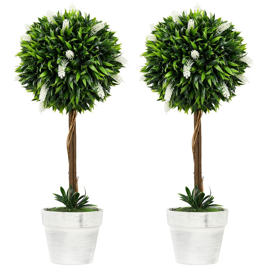 HOMCOM Künstliche Lavendel 2er-Set groß 60 cm Kunstpflanze, künstliche Pflanzen im Topf, Plastik Kunstblume wie echt für Wohnzimmer Schlafzimmer Büro Garten moderne Dekoration   Aosom von HOMCOM