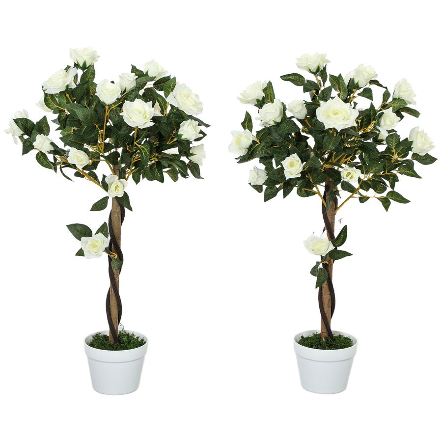 Outsunny künstliche Rosenpflanzen groß 90 cm Kunstpflanze, Plastik künstliche Pflanzen Rosenbaum im Topf, Kunstbaum wie echt für Wohnzimmer Schlafzimmer Büro moderne Dekoration Geschenk   Aosom von Outsunny