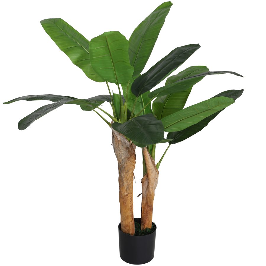 HOMCOM Künstlicher Bananenbaum Hoch 120 cm mit Inklusivem Topf, Künstliche Pflanze mit 2 Stämmen und 15 Blättern für Innenräume, Grün   Aosom von HOMCOM