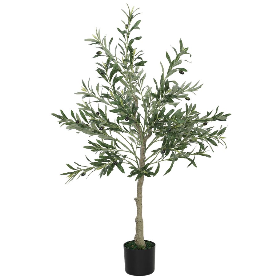 HOMCOM Künstlicher Olivenbaum 120 cm Kunstpflanze Innen künstlicher Baum im Topf mit realistischen Blättern und Früchten, künstliche Pflanze grüne Dekoration für zu Hause, Büro, Wohnzimmer, Schlafzimmer   Aosom von HOMCOM
