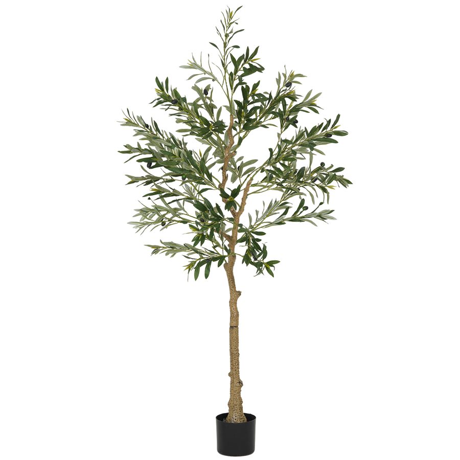 HOMCOM Künstlicher Olivenbaum groß 150 cm Kunstpflanze, Plastik Künstliche Pflanzen Olivenbaum im Topf, Kunstbaum mit Zement, Kunstmoos für Wohnzimmer, Schlafzimmer, Deko, Büro   Aosom von HOMCOM