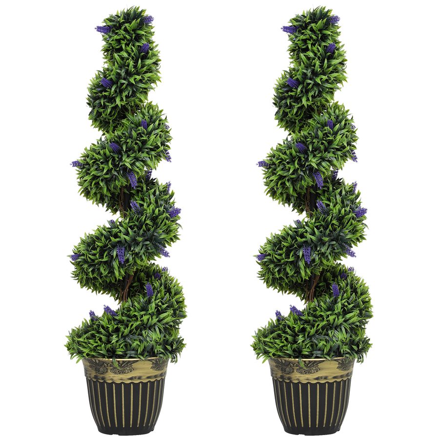 HOMCOM 2er Set Künstlicher Spiralen-Buchsbaum mit Lavendel groß 115cm Kunstpflanze, Künstliche Pflanzen im Topf mit UV Schutz für Wohnzimmer Schlafzimmer Büro Garten Geschenk   Aosom von HOMCOM