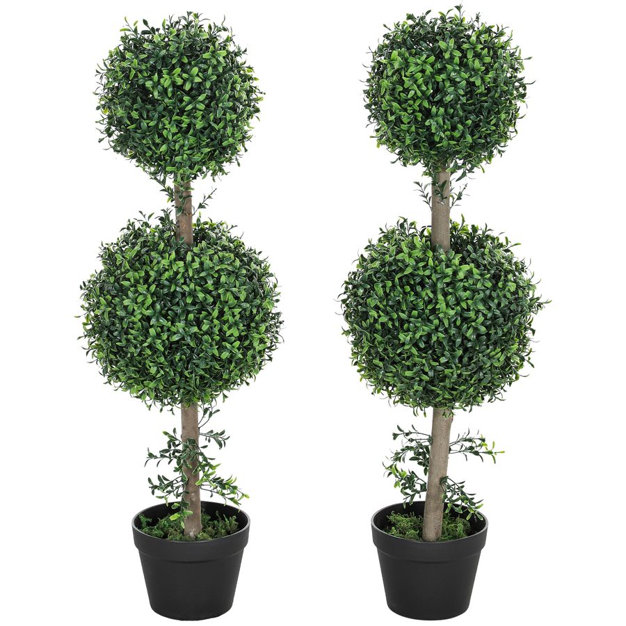 HOMCOM Künstlicher Buchsbaum 2er-Set groß 91,6 cm künstliche Pflanzen im Topf, Kunstpflanze, Buchsbaum wie echt Kunstbaum mit UV-Schutz für Wohnzimmer Garten Balkon   Aosom von HOMCOM