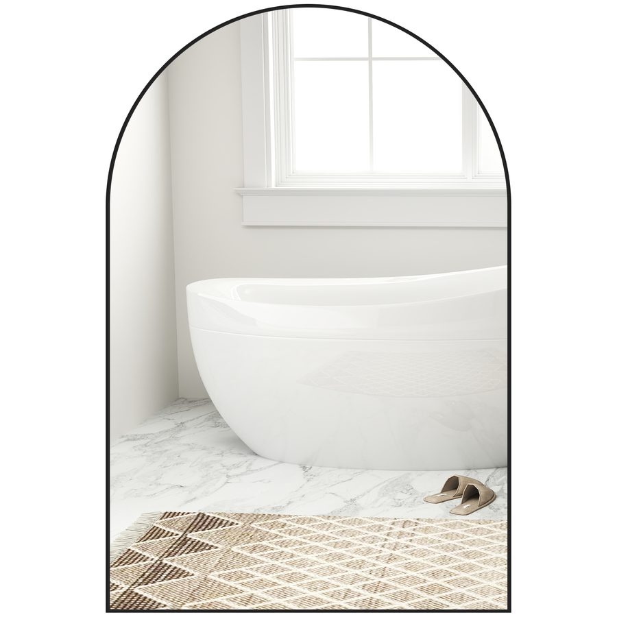 HOMCOM Gebogener Wandspiegel, Badezimmerspiegel, 60 x 90 cm, HD, mit Aluminiumlegierungsrahmen, für Schlafzimmer, Wohnzimmer, Eingangsbereich, Schwarz   Aosom von HOMCOM