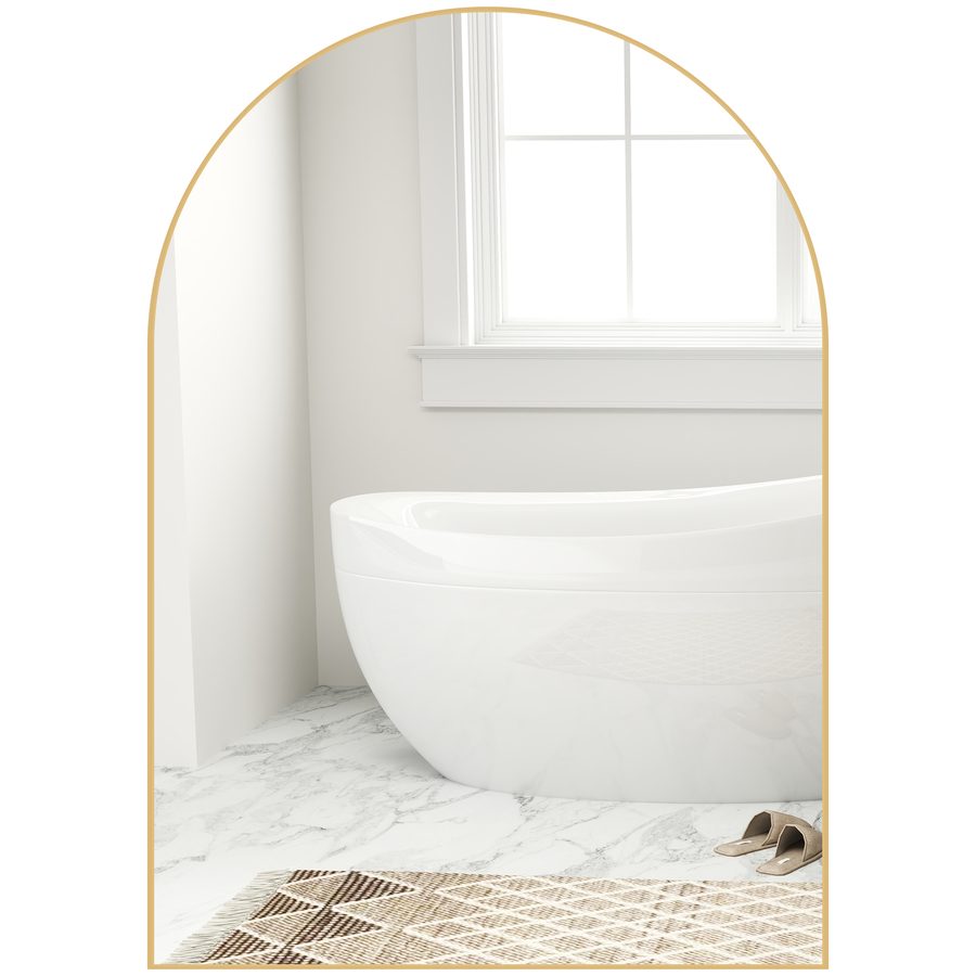 HOMCOM Gebogener Wandspiegel, Badezimmerspiegel, 50 x 70 cm, Hochauflösung, mit Rahmen aus Aluminiumlegierung, für Schlafzimmer, Wohnzimmer, Eingangsbereich, Gold   Aosom von HOMCOM