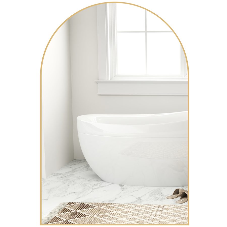 HOMCOM Gewölbter Wandspiegel, Badezimmerspiegel 60 x 90 cm, HD-Definition, mit Aluminiumlegierungsrahmen, für Schlafzimmer, Wohnzimmer, Eingangsbereich, Gold   Aosom von HOMCOM