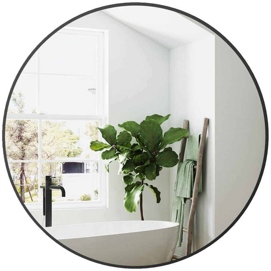 HOMCOM Runder Spiegel, Badezimmerspiegel, Durchmesser 70 cm, Metallrahmen, Wandspiegel, einfach zu installieren, für Schlafzimmer, Wohnzimmer, Eingangsbereich, Schwarz   Aosom von HOMCOM