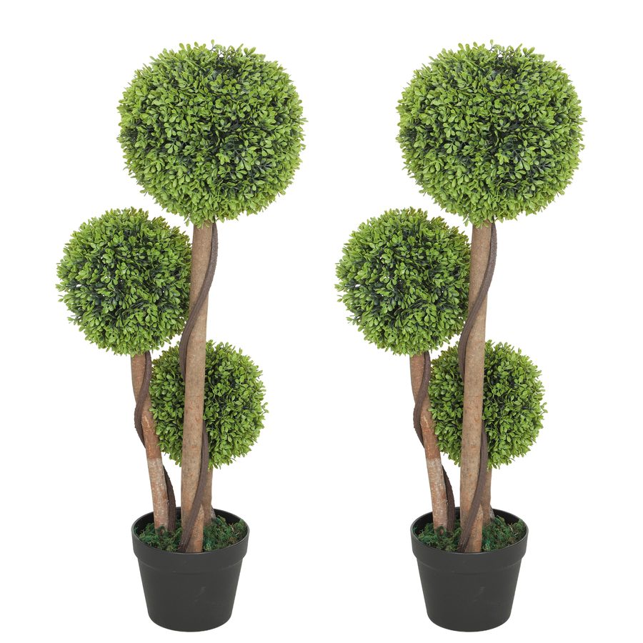 HOMCOM Künstlicher Buchsbaum 2er Set groß 90 cm, Kunstbaum mit UV-Schutz, Kunstpflanze, Plastik Künstliche Pflanzen im Topf, Fake Plant wie echt für Wohnzimmer Schlafzimmer Büro Geschenk   Aosom von HOMCOM