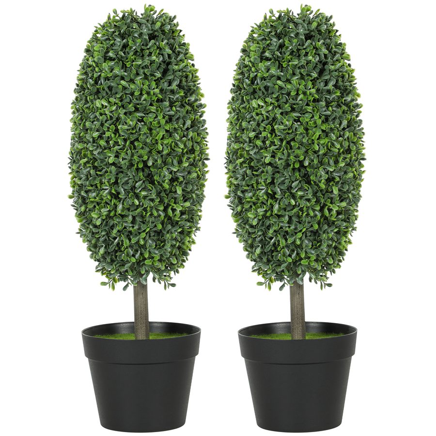 HOMCOM Künstliche Buchsbaum 2er-Set 60 cm Kunstpflanze im Olivenform, künstliche Pflanzen im Topf, UV-beständig Kunstbaum wie echt Dekoration für Wohnzimmer Schlafzimmer Outdoor   Aosom von HOMCOM