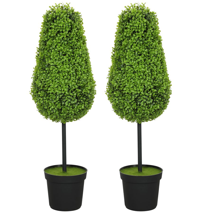 HOMCOM 2er Set Künstliche Buchsbaum 90cm Kunstpflanze in Tränenform, Plastik Künstliche Pflanzen im Topf, Kunstbaum Fake Plant wie echt für Wohnzimmer Schlafzimmer Büro Garten Moderne Dekoration   Aosom von HOMCOM