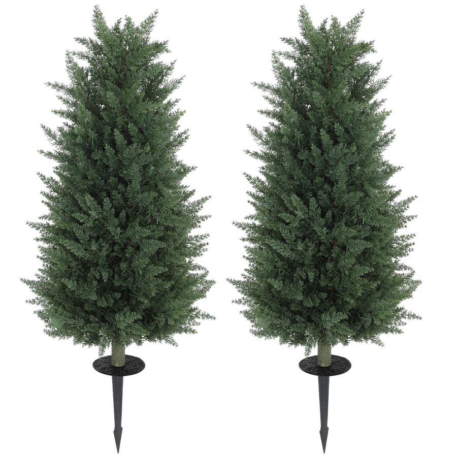 HOMCOM Künstliche Zypresse 2er-Set mit Erdspieß 100 cm Plastik Kunstpflanze, künstliche Pflanzen, Kunstbaum wie echt Deko für Büro Wohnzimmer Schlafzimmer Garten   Aosom von HOMCOM