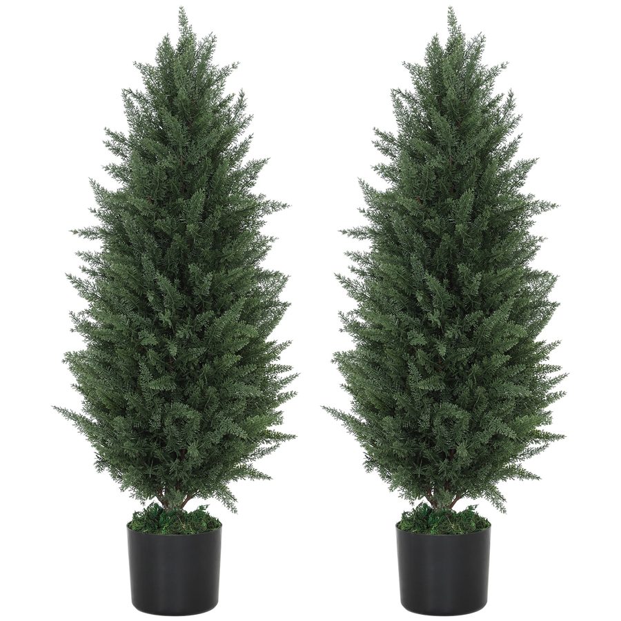 HOMCOM Künstliche Zypresse 2er-Set groß 90 cm Kunstpflanze, künstliche Pflanzen im Topf, UV-beständig Kunstbaum wie echt Dekoration für Wohnzimmer Schlafzimmer Outdoor   Aosom von HOMCOM