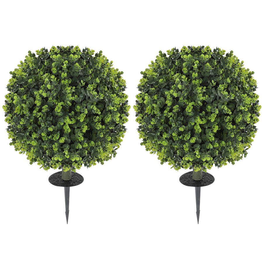 HOMCOM 2er-Set Künstlicher Buchsbaumkugeln 40 cm Kunstpflanze mit Erdspieß, künstliche Pflanzen Plastik wie echt Deko für Wohnzimmer Schlafzimmer Büro Garten   Aosom von HOMCOM