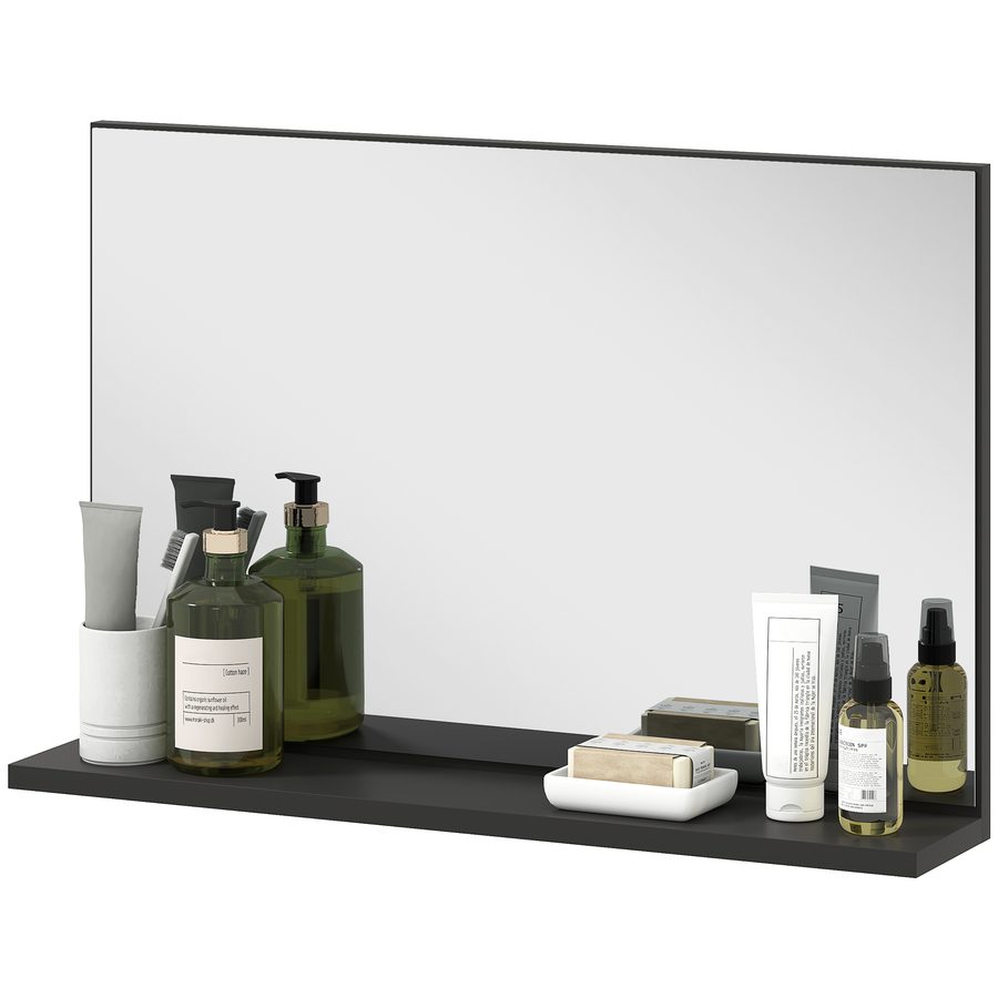 kleankin Badezimmerspiegel mit Regal an der Wand, moderner Multifunktions-Badezimmerspiegel für Badezimmer, Schlafzimmer und Flur, 60x12x40 cm, Schwarz   Aosom von Kleankin