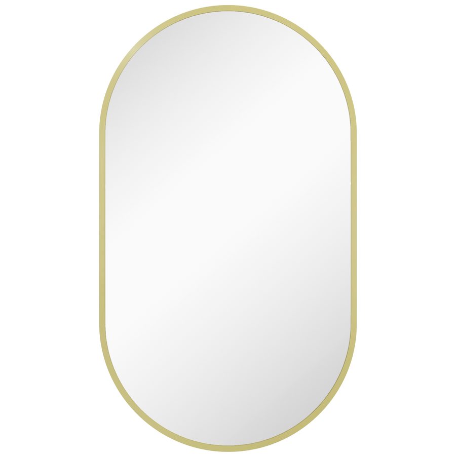 HOMCOM Ovaler Wandspiegel, Badezimmerspiegel, 40 x 70 cm, abgerundeter Rahmen aus Aluminiumlegierung, vertikale oder horizontale Montage, Wanddekoration für Badezimmer, Wohnzimmer, Schlafzimmer, Gold   Aosom von HOMCOM
