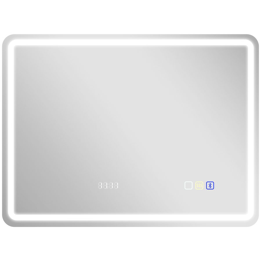 HOMCOM Badspiegel mit Beleuchtung 80x60 cm LED Spiegel Wandspiegel mit Bluetooth-Musikfunktion Uhr Touchschalter Memory-Funktion Lichtspiegel Beschlagfrei mit 3 Lichtfarben Silber   Aosom von HOMCOM