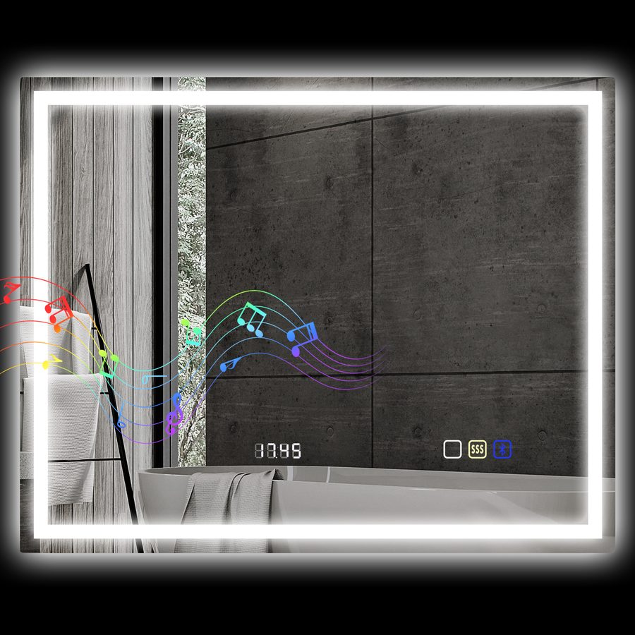 HOMCOM Badezimmerspiegel mit Bluetooth und LED-Beleuchtung 80 x 100 cm, beleuchteter Wand-Badezimmerspiegel mit Touch-Schalter, 3 Farben einstellbar, Anti-Fog, Memory - Silber   Aosom von HOMCOM