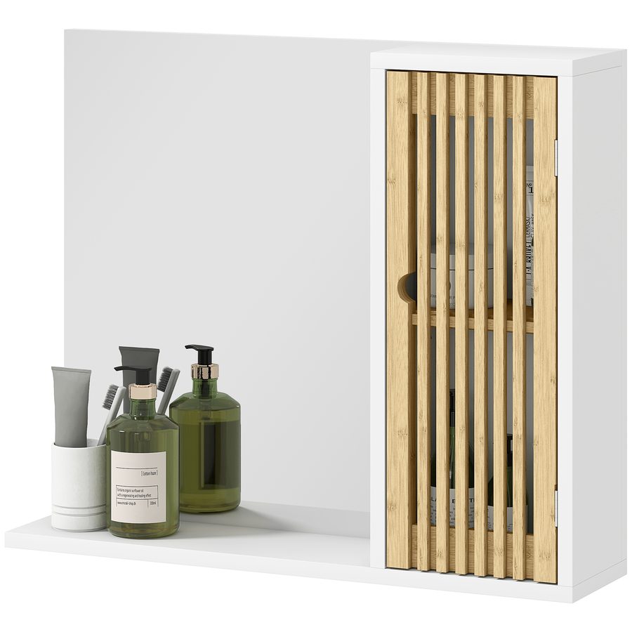 HOMCOM Badezimmerschrank mit Spiegel, Badezimmerspiegel mit Regal, Tür mit Bambuslatten und verstellbarem Regal, 60 x 14 x 50 cm, weiß   Aosom von HOMCOM
