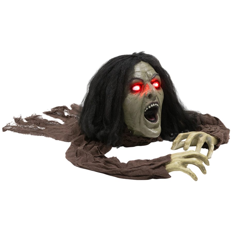 Outsunny 140 cm Halloween Dekoration Kriechende Zombie mit LED-Augen, Soundfunktion, Haustür Deko mit Garten Dekofigur für Party   Aosom von Outsunny