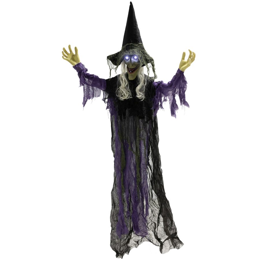 Outsunny 183cm Halloween Dekoration Hängende Halloween Hexe mit LED-Lichter, Soundfunktion, Haustür Deko mit verstellbare Arme, Mund, Garten Dekofigur in Lebensgröße für Party   Aosom von Outsunny