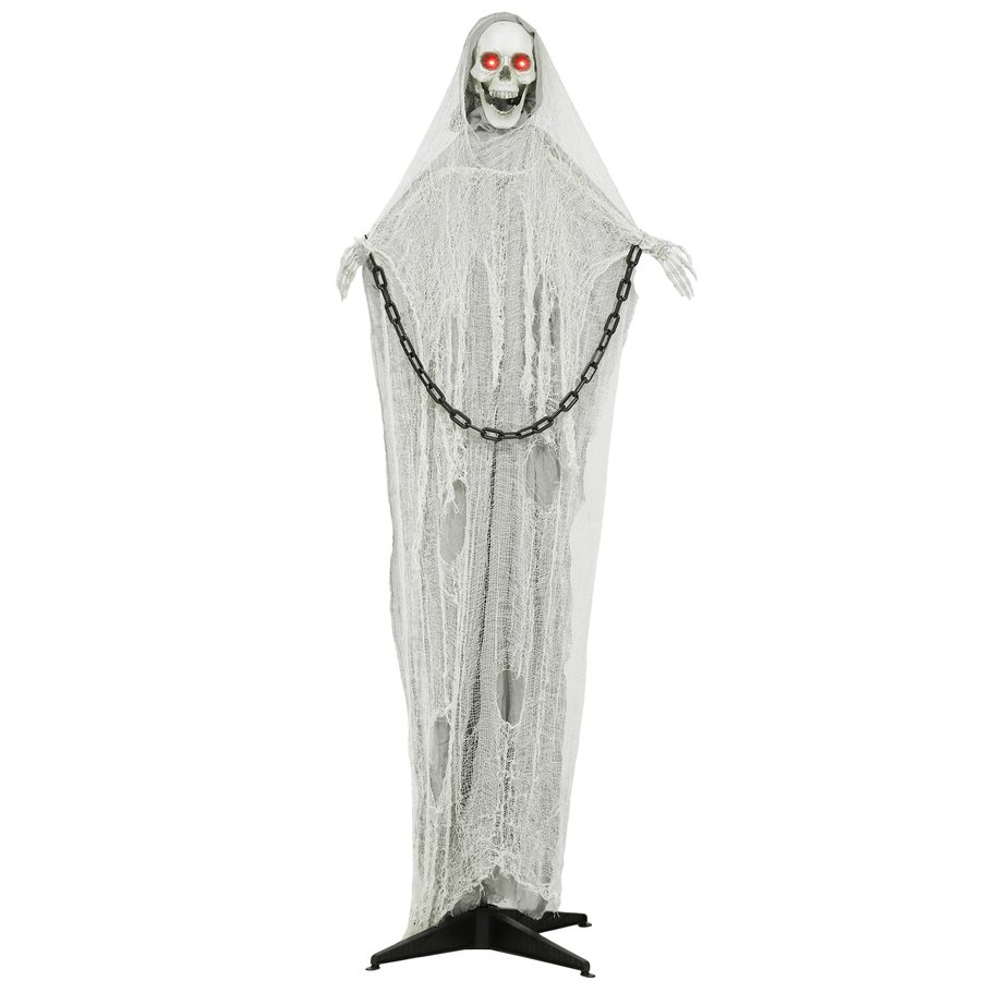 Outsunny 183cm Halloween Dekoration Halloween Sensenmann mit LED-Lichter, Soundfunktion, Haustür Deko mit verstellbare Arme, Kopf, Garten Dekofigur in Lebensgröße für Party   Aosom von Outsunny