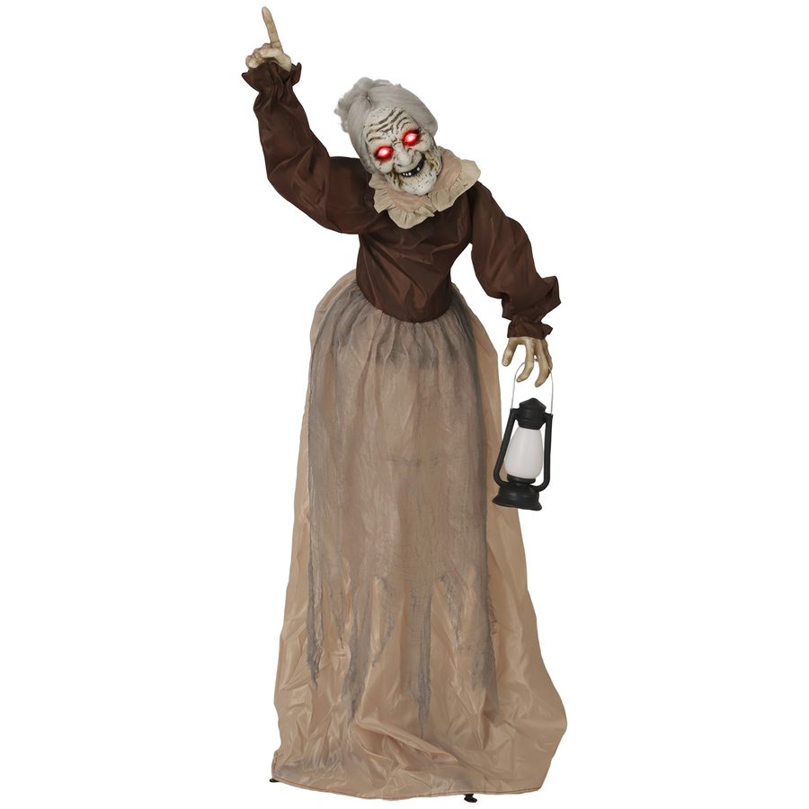 Outsunny 150 cm Halloween Dekoration Halloween Hexe mit LED-Lichter, Soundfunktion, Haustür Deko mit verstellbare Arme, Kopf, Garten Dekofigur in Lebensgröße für Party   Aosom von Outsunny