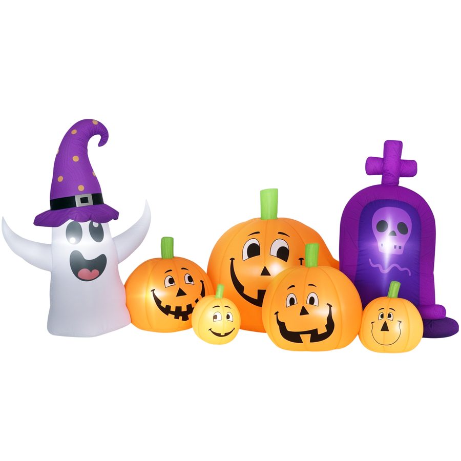 Outsunny Kürbis Inflatable Halloween mit Ghost und Tombstone 8 Fuß, Halloween-Dekoration mit LED-Lichtern, IP44 und Inflator, für Garten, Partys, Außenbereich, 240x130x130 cm, Multicolor   Aosom von Outsunny